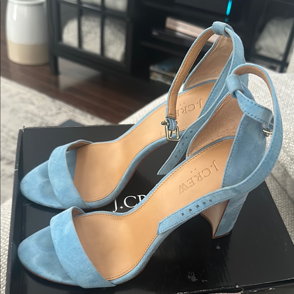 J. Crew Blue Suede Block Heel Sandals - Picture 2 of 6